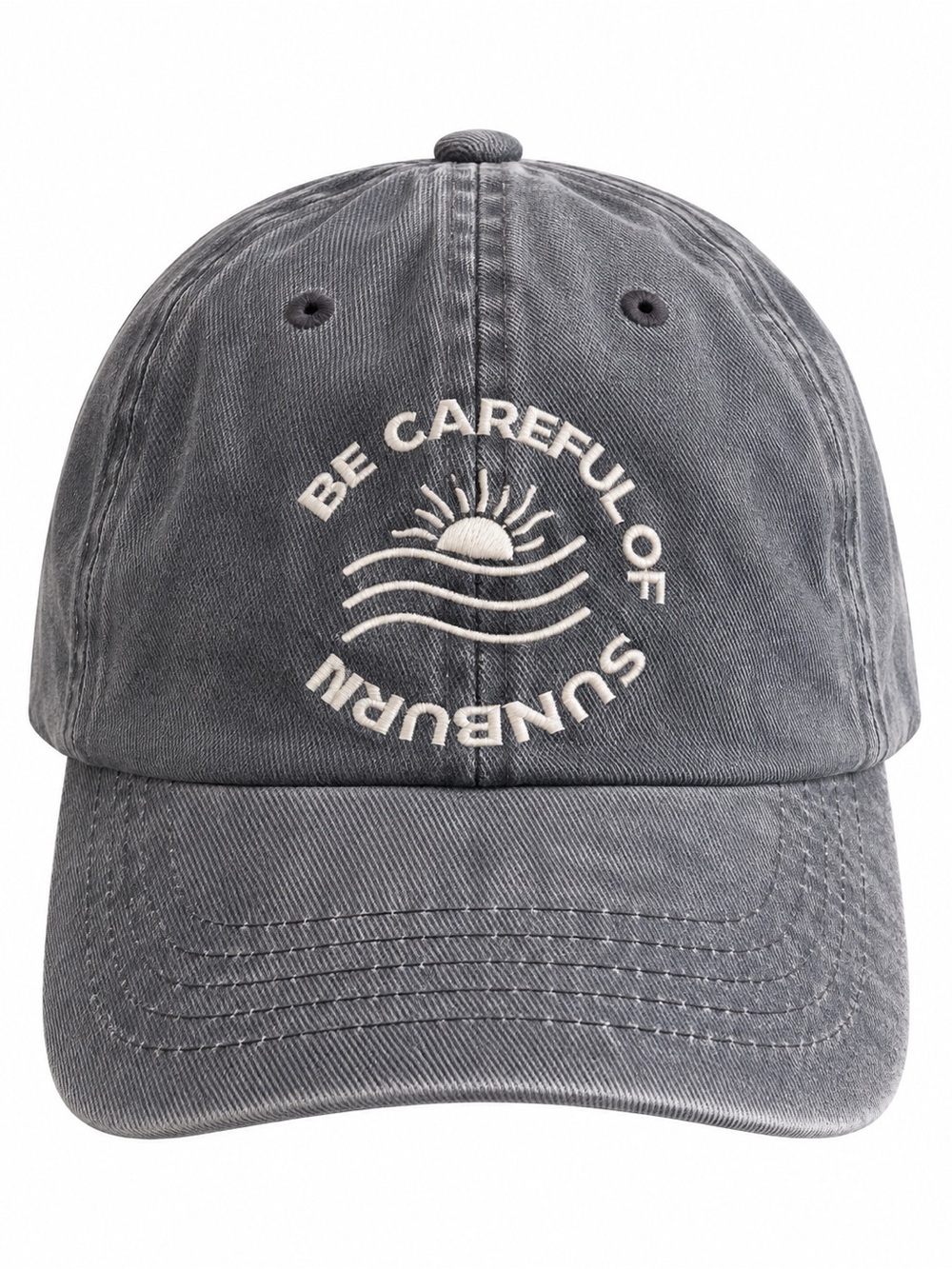 Kijun Grey Embroidered "Be Careful of Sunburn!" Sunset Baseball Cap One Size